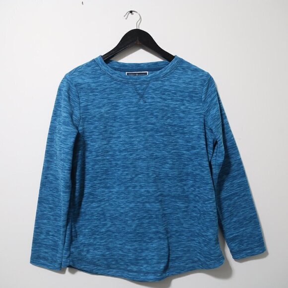 KAREN SCOTT LS Stretch Polo Heathered Space Dye Blue Pullover Sweater - Picture 5 of 9
